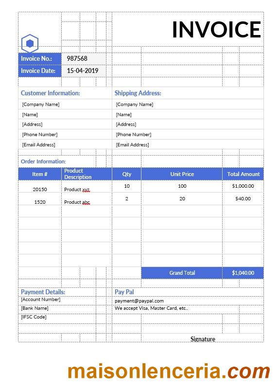 Szablon faktury bez podatku w formatach Word i PDF